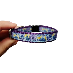1/2" Blue & Purple Roses Nylon Dog / Cat Collar