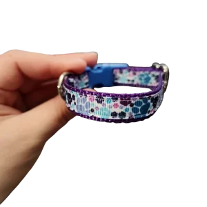 1/2" Purple Pawprints Nylon Dog / Cat Collar