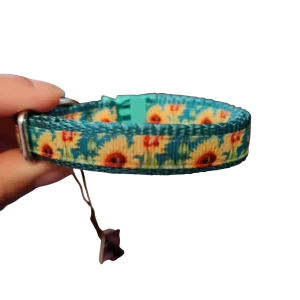 1/2" Sunflowers On Teal Nylon Dog / Cat Collar