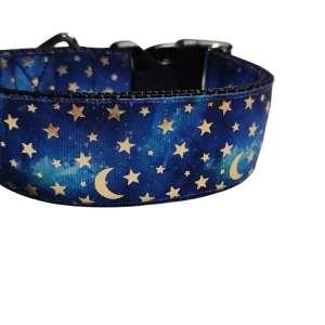 1.5" Wide Blue Stars and Moons Nylon Dog Collar
