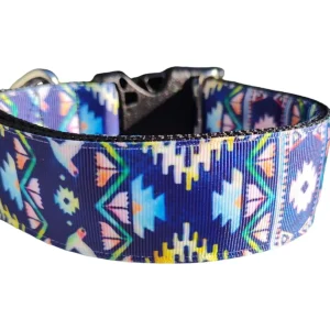 1.5" Wide Blue Tribal Nylon Dog Collar
