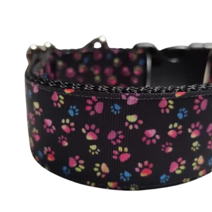 1.5" Wide Colorful Pawprints Nylon Dog Collar