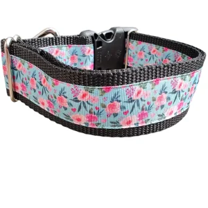 1.5" Wide Floral Blooms and Hearts Nylon Dog Collar