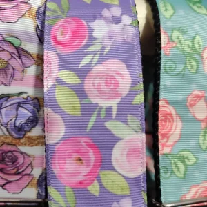 1.5" Wide Flowers on Purple Nylon Dog Collar