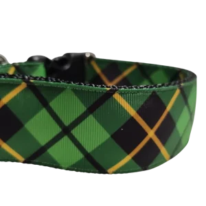 1.5" Wide Green and Gold Plaid Nylon Dog Collar