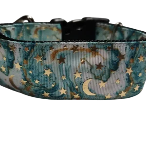 1.5" Wide Light Blue Stars and Moons Nylon Dog Collar