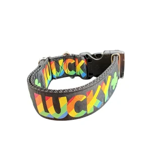 1.5" Wide Lucky Rainbow Clover Nylon Dog Collar