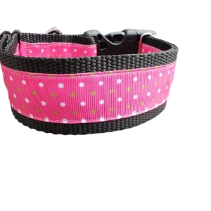 1.5" Wide Pink Polka Dots Nylon Dog Collar