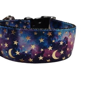 1.5" Wide Purple Stars and Moons Nylon Dog Collar