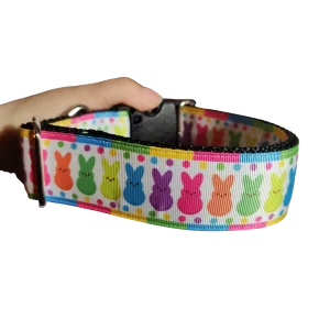 1.5" Wide Rainbow Marshmallow Bunnies Nylon Dog Collar