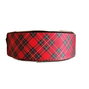 1.5" Wide Red and Black Tartan Plaid Nylon Dog Collar