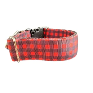 1.5" Wide Red Plaid Nylon Dog Collar