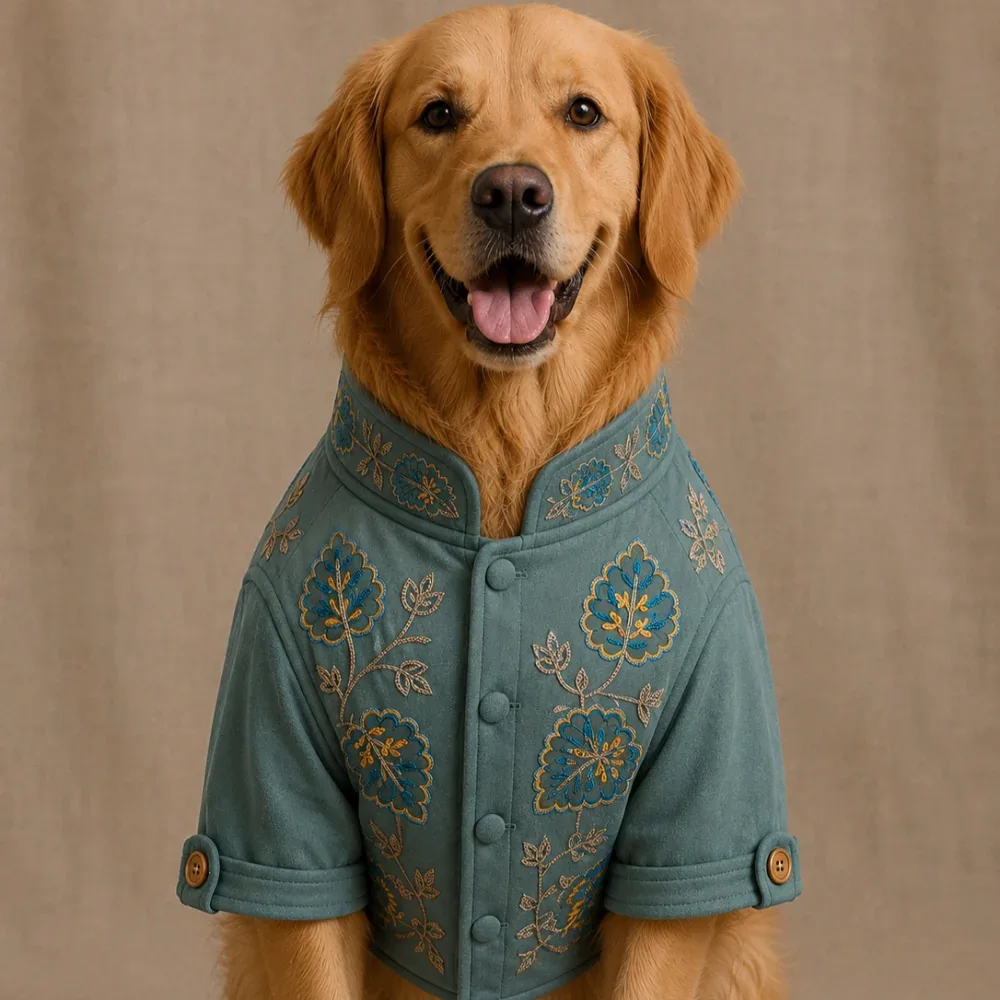 15 Furries Badhai Ho Bundi Kurta Set for Dogs (Turquoise) - Image 2