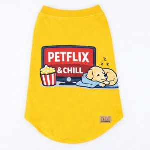 15 Furries Petflix and Chill Sleeveless Cotton T shirt for Dogs (Yellow)
