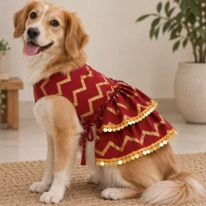 15 Furries Zari Gold Lehenga for Dogs & Cats (Maroon Red)