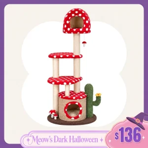59" Stable Red Mushroom Large-Sized Multi-Cat Tree