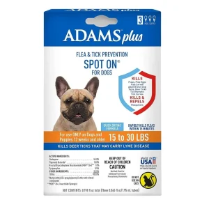 Adams Plus Flea Tick Prevention Spot On for Dogs 3 Month Supply, Clear, Medium Dogs 15 To, 30 lb