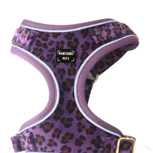 Adjustable Dog Harness, Purple Leopard