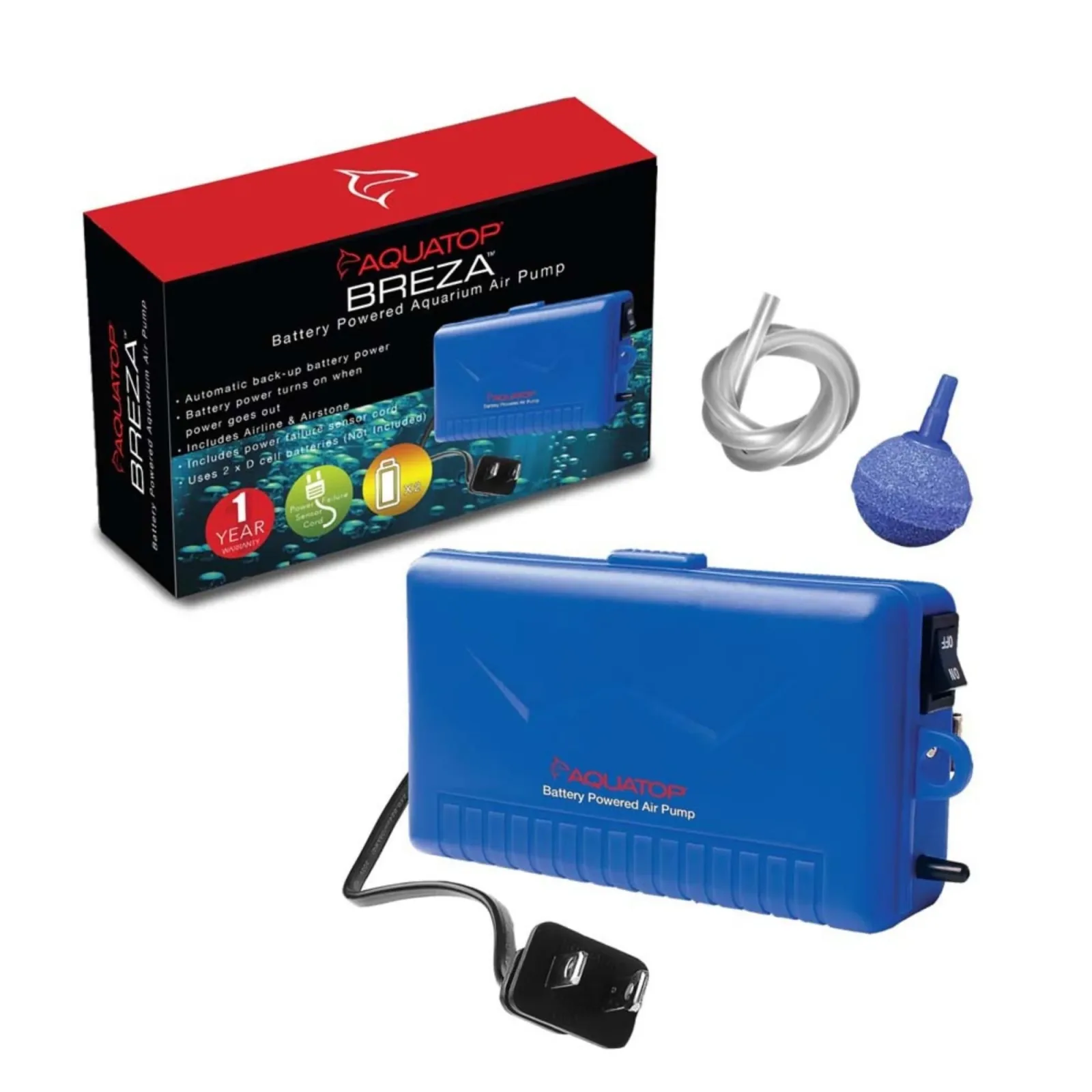 AquaTop BREZA Battery Powered Aquarium Air Pump with AC Power Failure Sensor, Blue