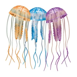 AquaTop Floating Jellyfish Aquarium Ornament Orange/Blue/Violet, 2 in 3 ct