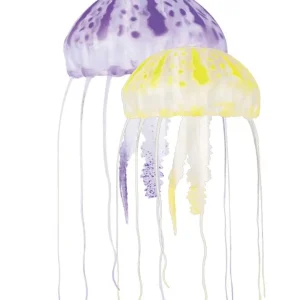 AquaTop Floating Jellyfish Aquarium Ornament Purple/Yellow, 2 in, 3 in, 2 ct