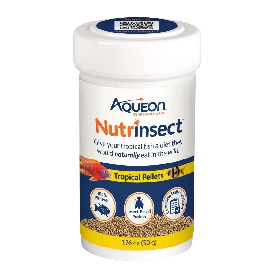 Aqueon Nutrinsect FishFree Fish Food Tropical Pellets, 1.76 oz