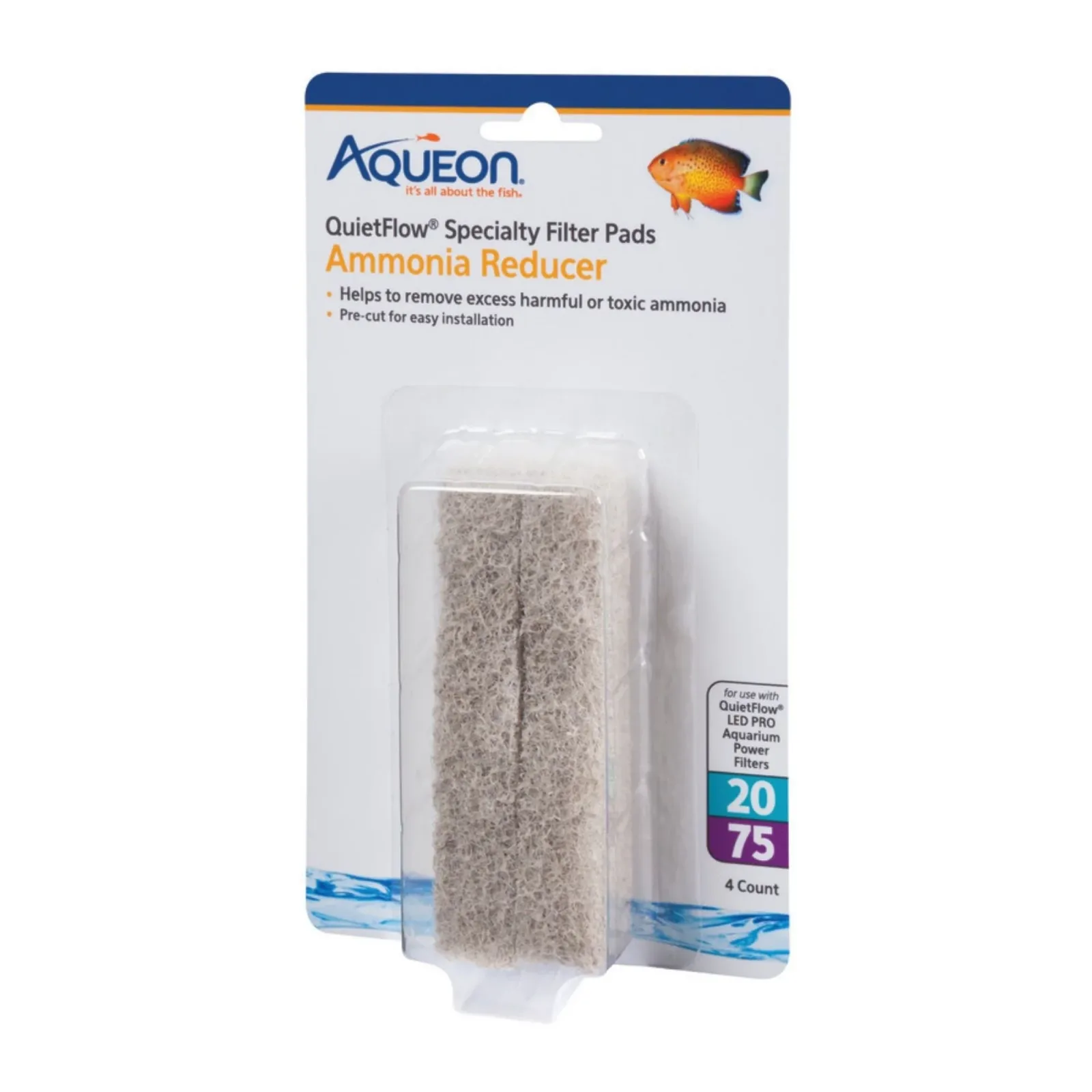 Aqueon Replacement Specialty Aquarium Filter Pads Ammonia Reducer, 20/75