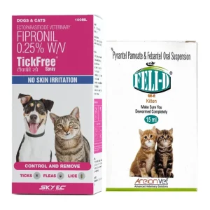 Areion Vet Feli D Suspension Kitten Dewormer and Tick Free Anti Tick & Flea Spray Combo