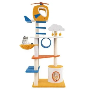 Aviation-Themed Cat Tree - 70 in Tall Helicopter Tower with Multi-Level Platforms