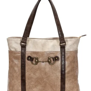 AWST Int'l Colorblock Snaffle Bit Laptop Tote- Brown
