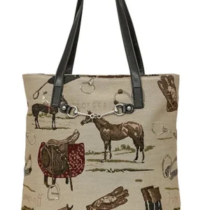 AWST Int'l Equestrian Tapestry Pattern Tote Bag with Snaffle Bit