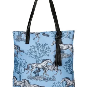 AWST Int'l "Lila" Blue Toile Pattern Tote Bag with Tassel