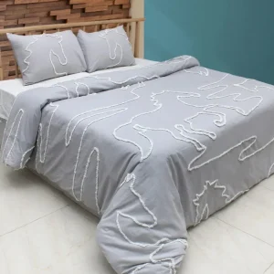 AWST Int'l "Lila" Elegant Horse Duvet Set- Gray with White- King