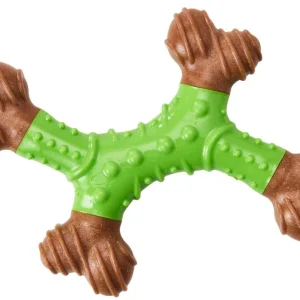 Bam-Bone Dental x-Bone Dog Toy Green/Brown, 6 in