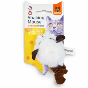 Barkbutler x Fofos Pull String & Sound Chip Mouse Shaped Electronic Toy for Cats (White)