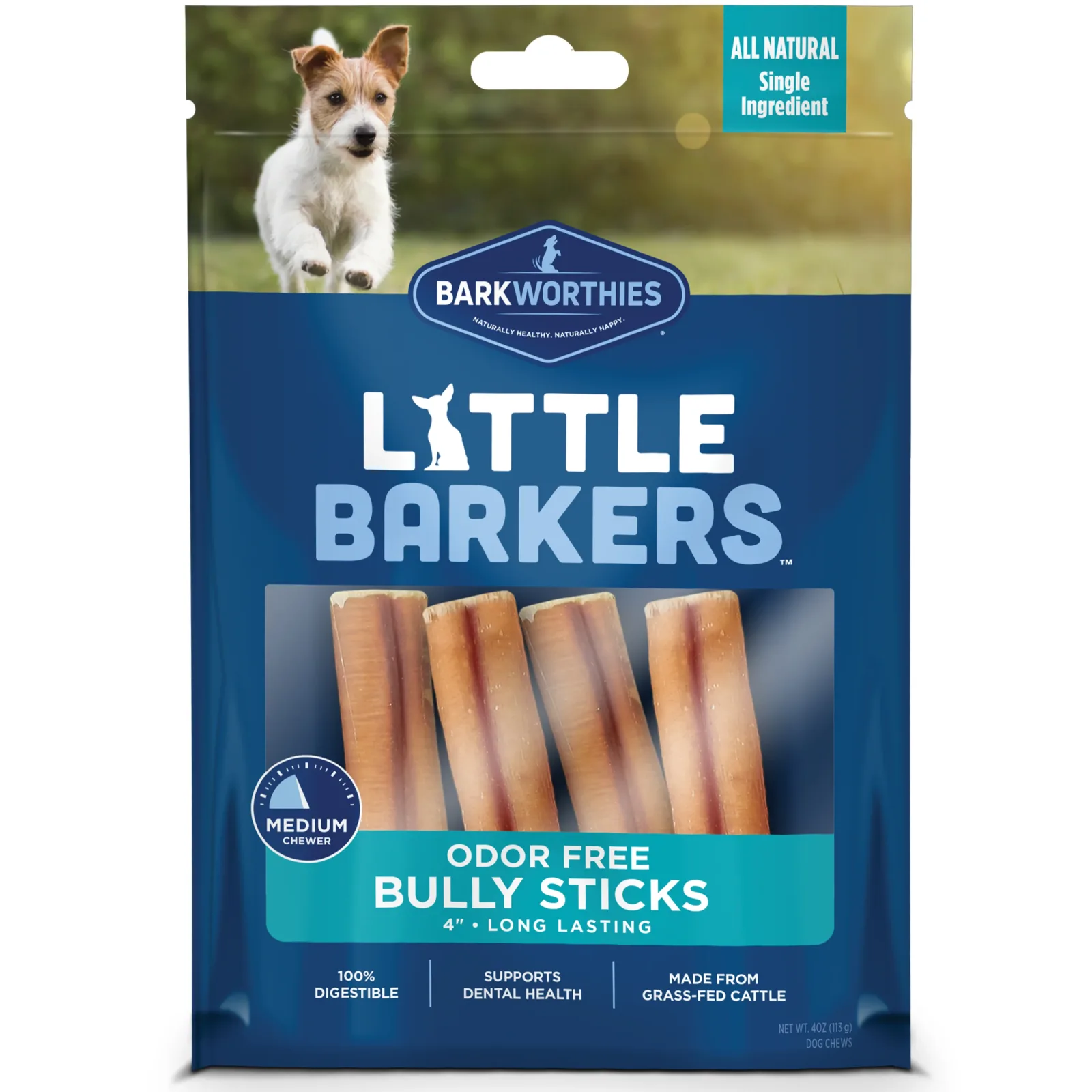 Barkworthies Little Barkers Odor Free Bully Dog Treats 4In 4 oz