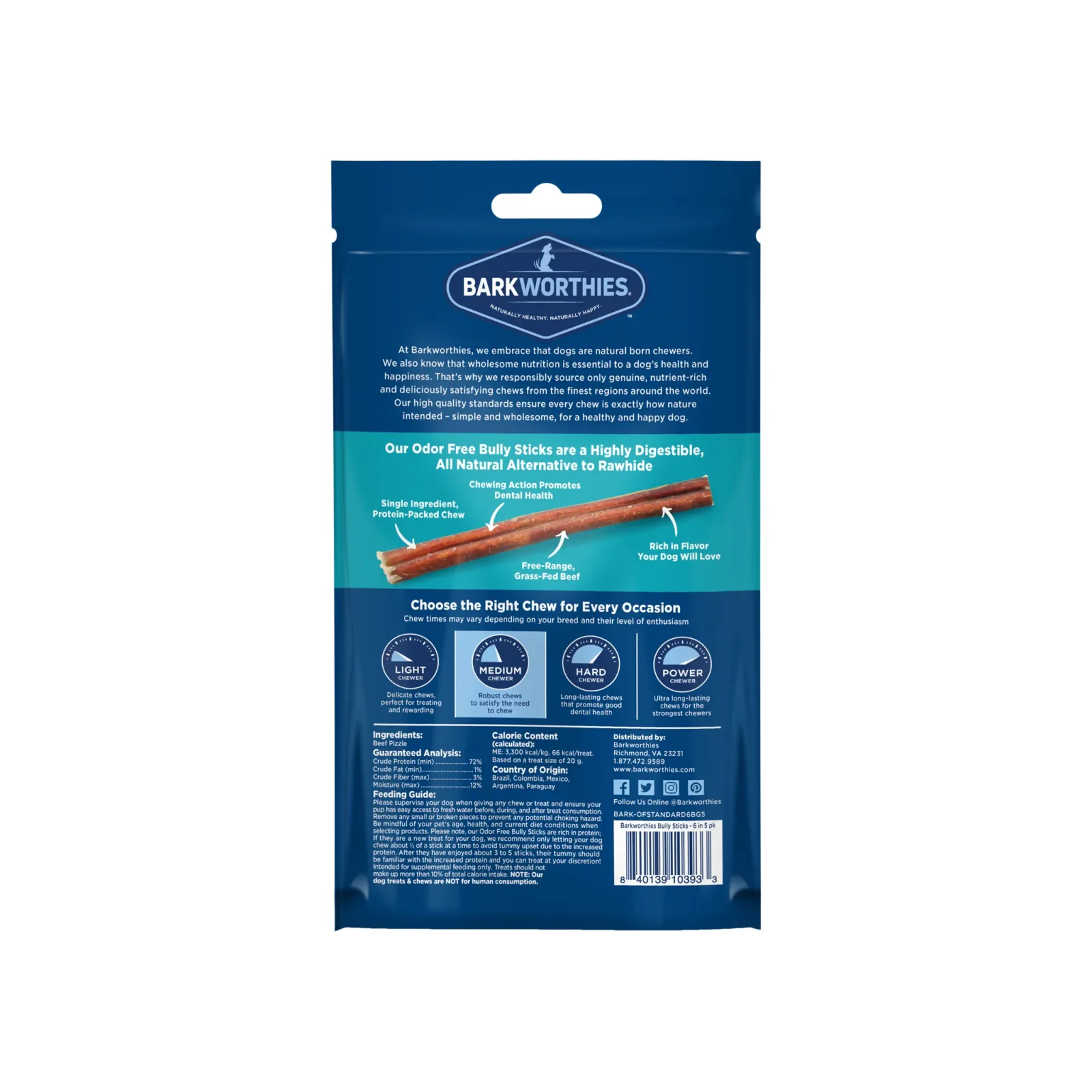 Barkworthies Odor Free Standard Bully Sticks for Dogs - Image 2