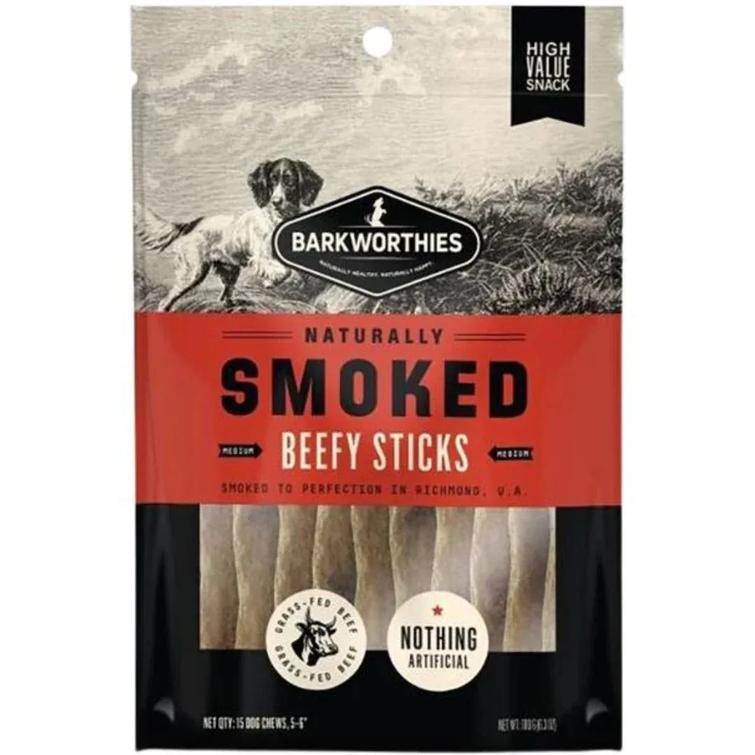 Barkworthies Smoked Beefy Sticks Dog Treat Medium, 56 in, 15 ct