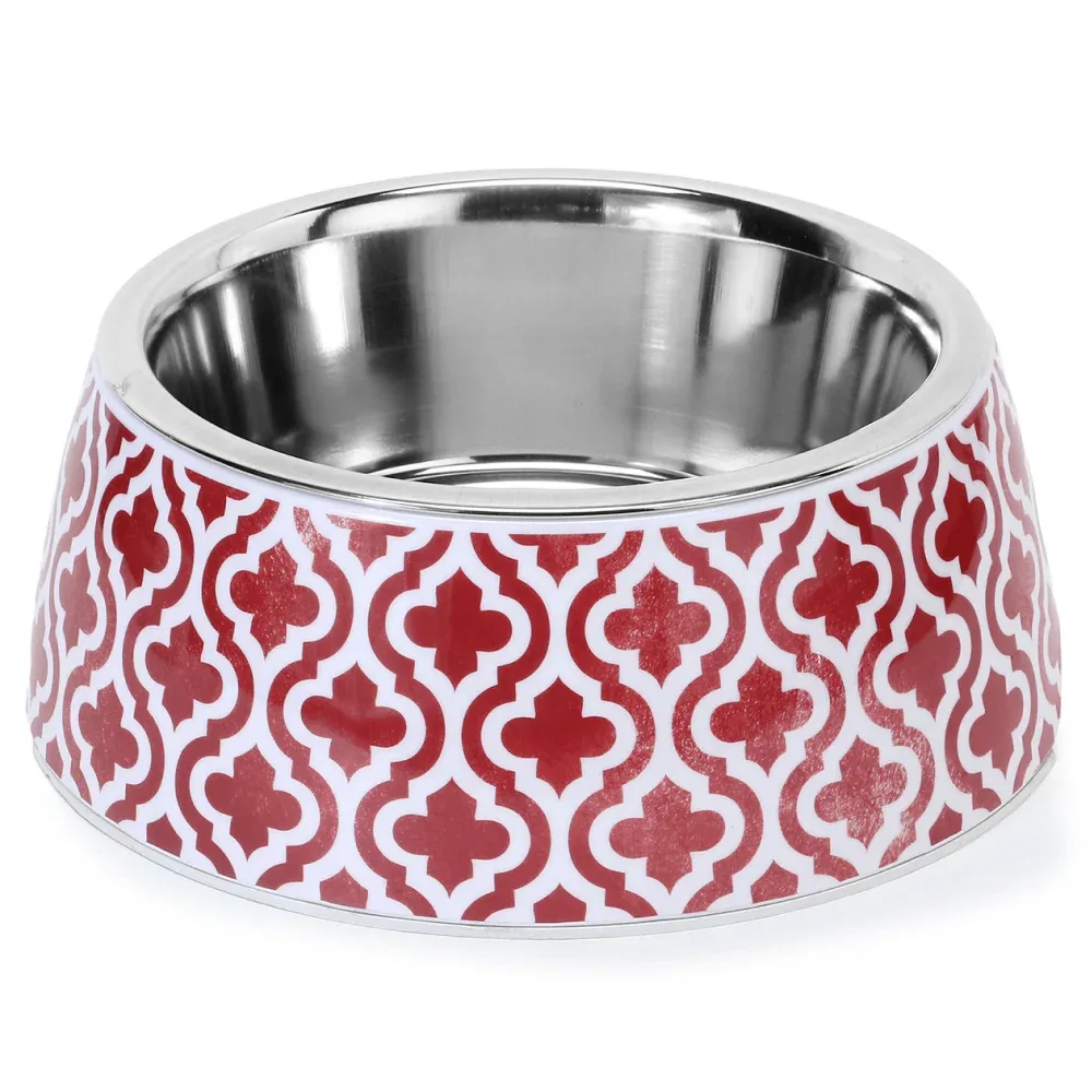 Basil Red Indie Print Melamine Bowl for Dogs and Cats - Image 2