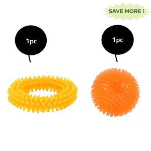 Basil Teething Ring Chew Toy and Squeaky Rubber Ball Toy Combo for Dogs