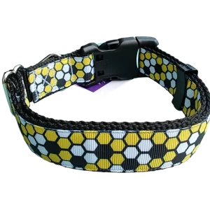 Beehive Black Nylon Dog Collar MD, LG, XL, Leash