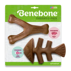 Benebone Fishbone & Wishbone Dog Chew Toy Bacon Medium|2 pk