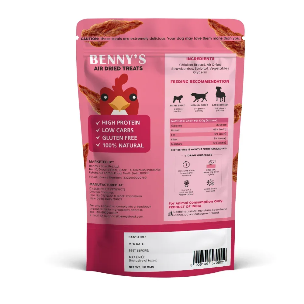 Bennys Bowl Chicken and Strawberry Jerky Dog Treats - Image 2
