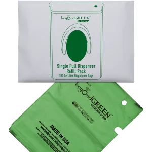 beyondGREEN Dog Waste Bags – Single-Pull Dispenser Refill Pack – Made in USA, Leak-Resistant, One-At-A-Time Dispensing (100 Bags per Pack)