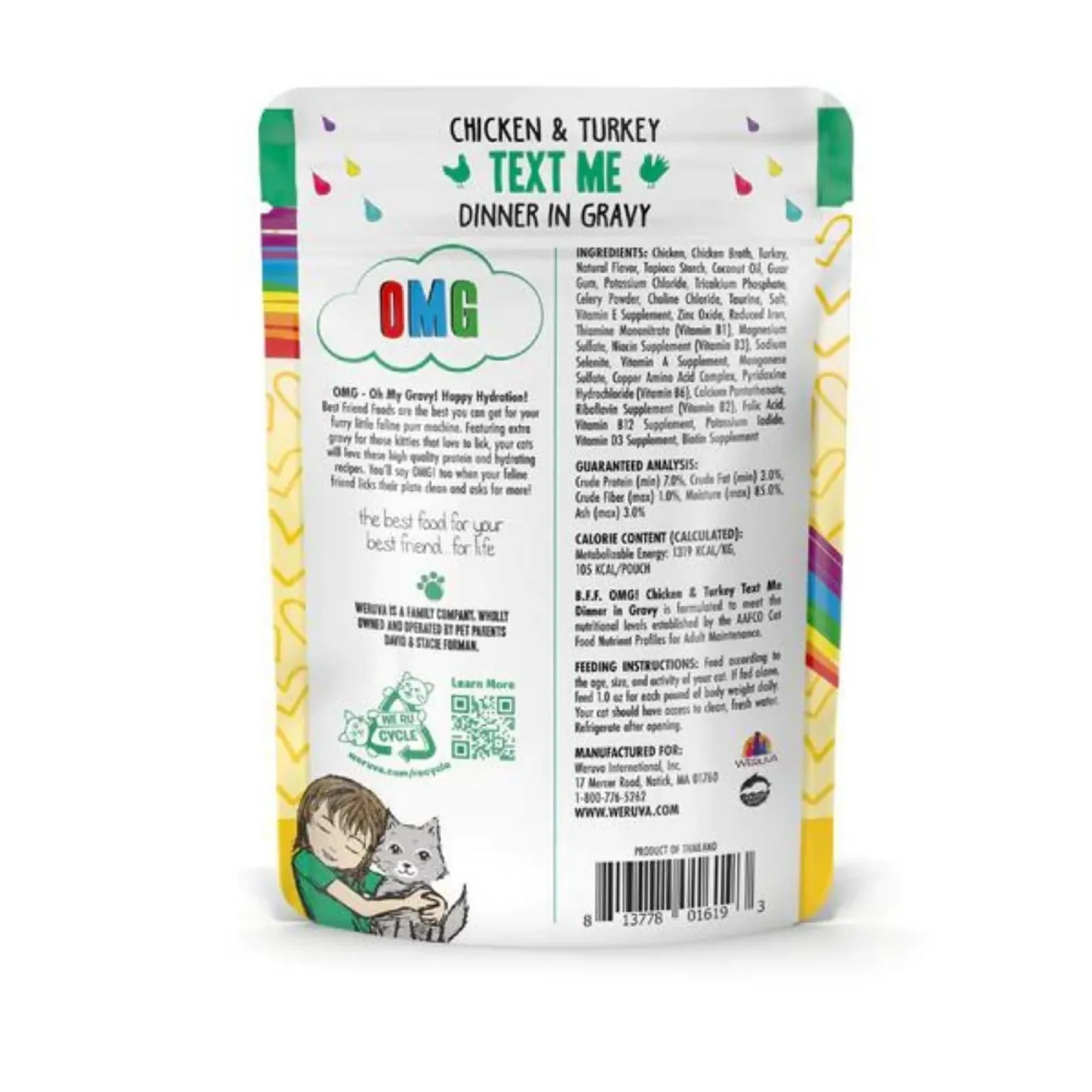 BFF Cat OMG Chicken and Turkey Text Me Dinner in Gravy 2.8 oz. Pouch 12 ct - Image 2