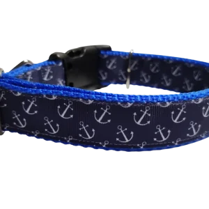 Blue Anchors Nylon Dog Collar