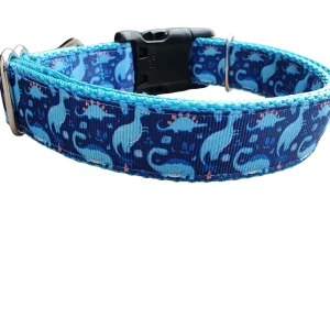 Blue Dinosaur Nylon Dog Collar
