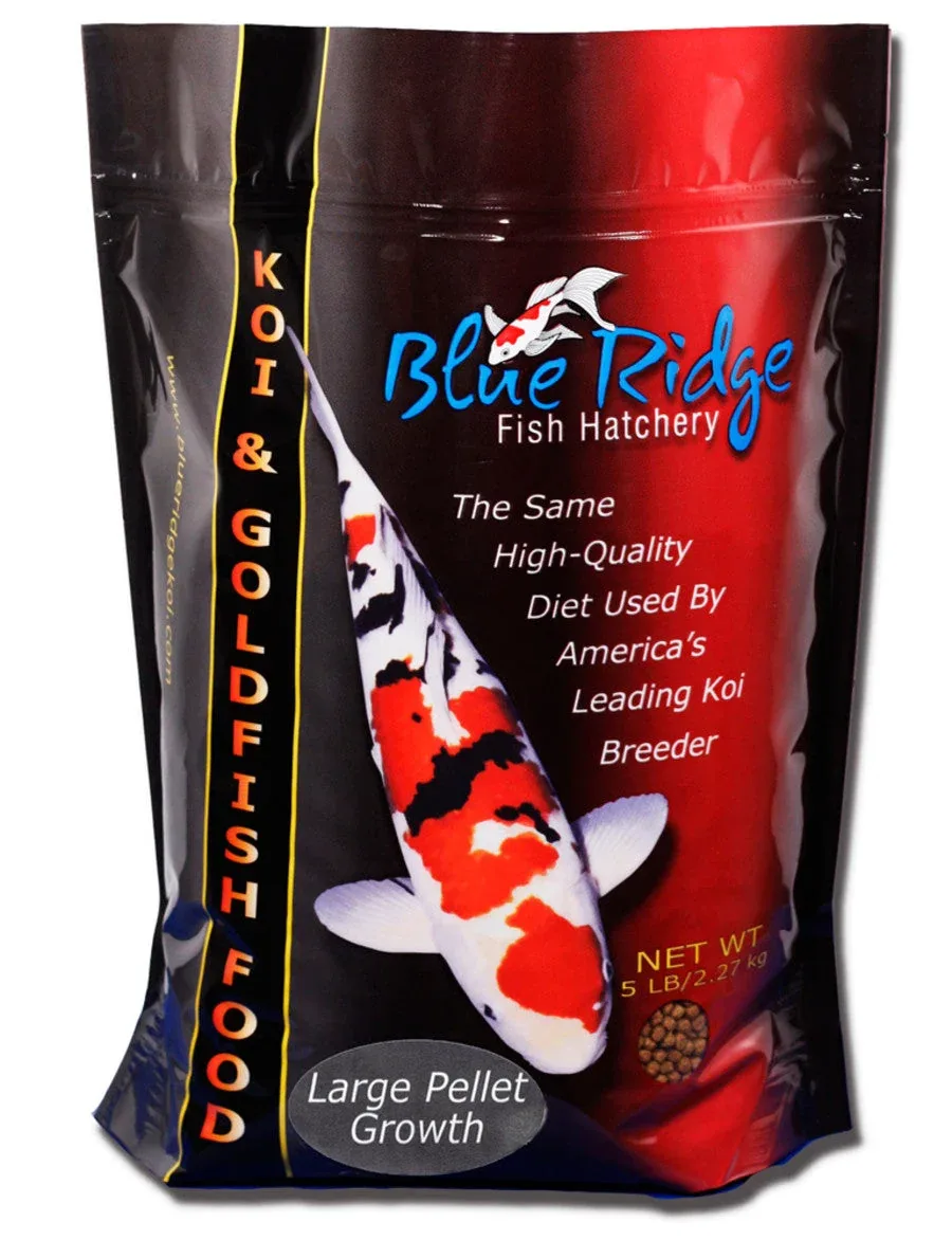 Blue Ridge Fish Hatchery Growth Formula Pellet Fish Food for Koi and Goldfish, 5 lb, Large