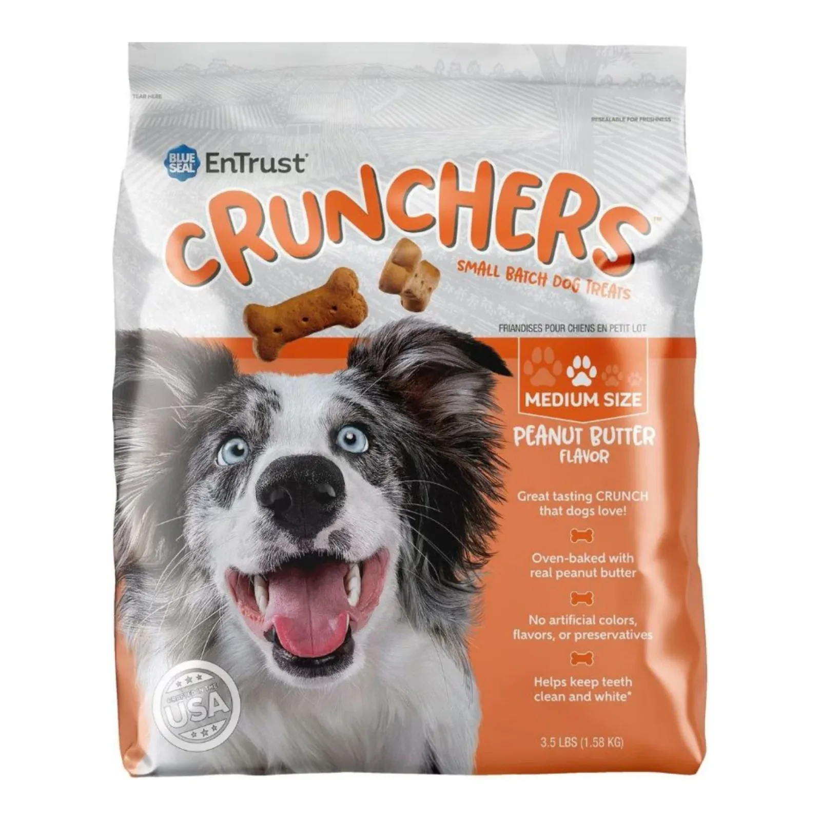 Blue Seal Entrust Crunchers Small Batch Dog Treats Peanut Butter Medium - 3.5 lb