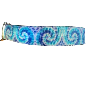 Blue Wave Tie Dye Nylon Dog Collar